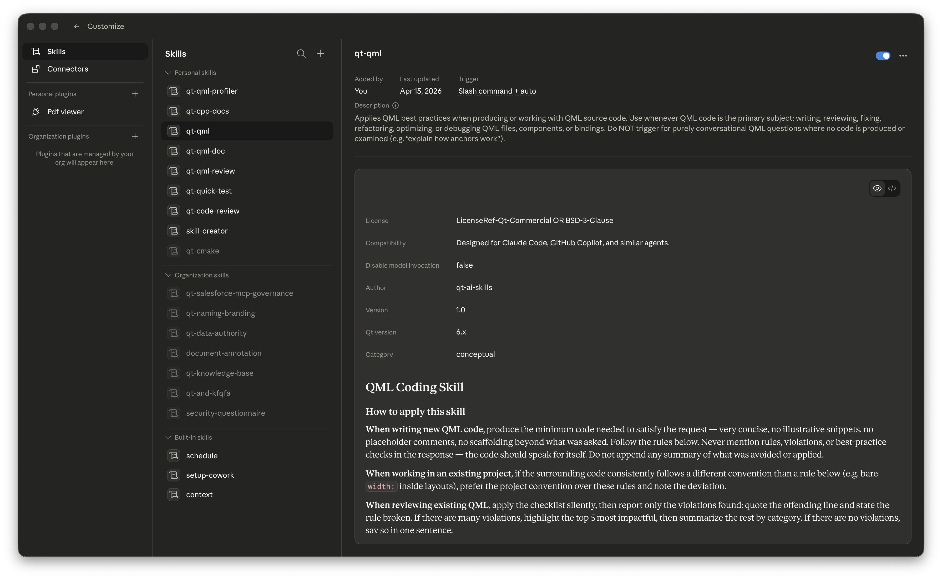 QML Agentic Coding Skill Claude Desktop